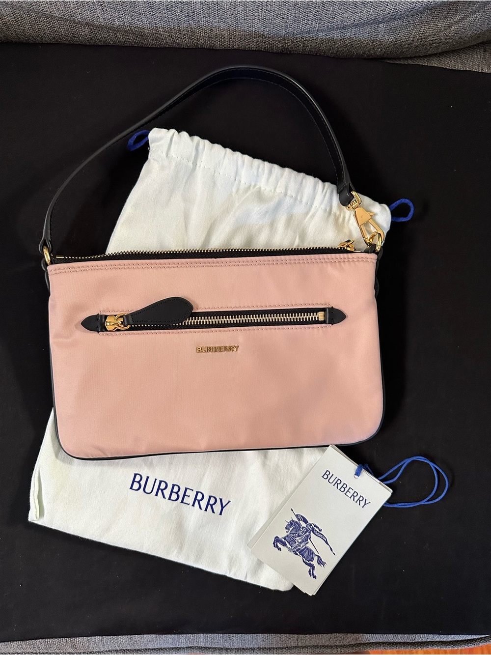 Burberry Pink Leather Mini Shoulder Bag with Black Strap & Gold Hardware